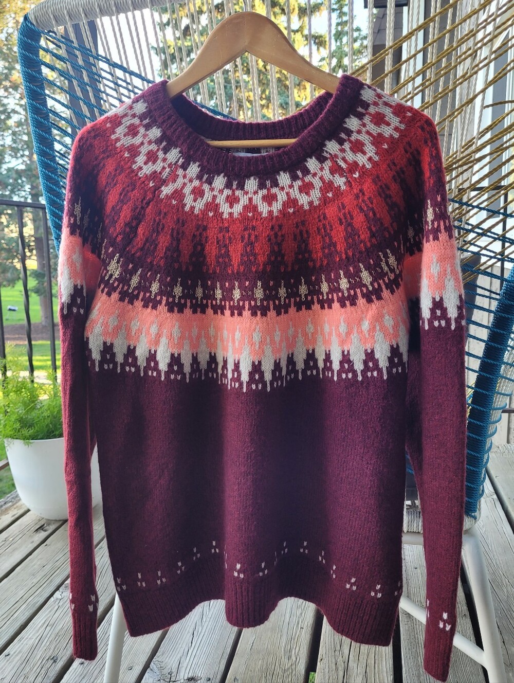 Sonoma Supersoft Knit Fairisle Crewneck Sweater, Women's XL, Red Wine